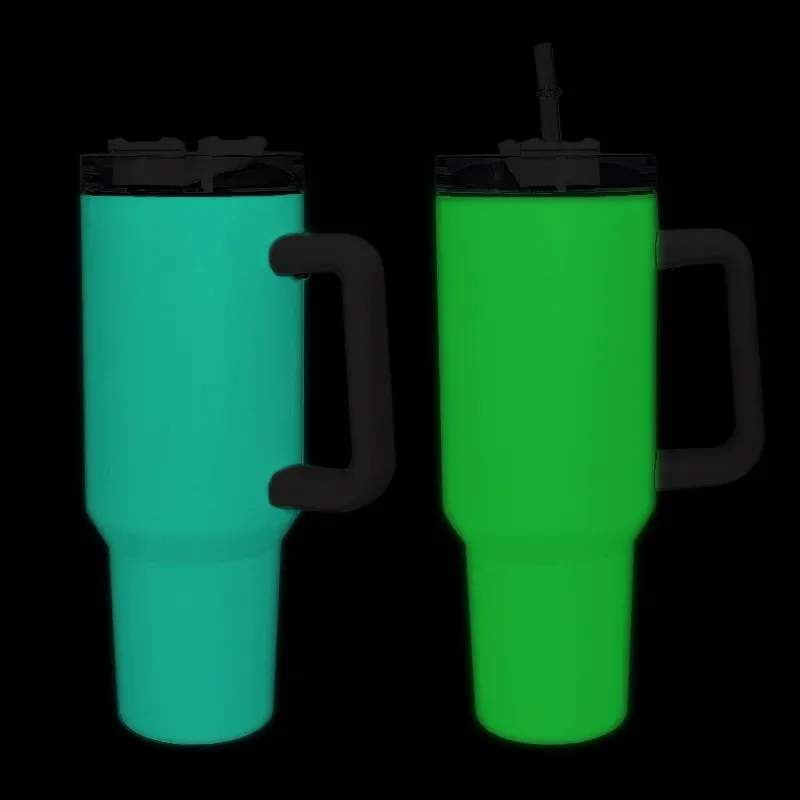 40oz Sublimation Glow in the Dark Tumbler with Lid and Straws Stainless Steel Double Vacuum Coffee Tumbler with Handle Travel Coffee Mug Travel Mug Tumbler DIY