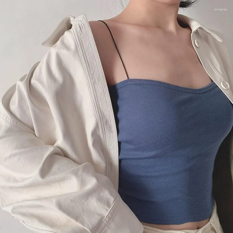 カミソールタンクセクシーなクロップトップ女性スパゲッティストラップタンクトップ夏季袖のカミチューブ基本的なソリッドキャミソールコットンビスチャーブラベスト