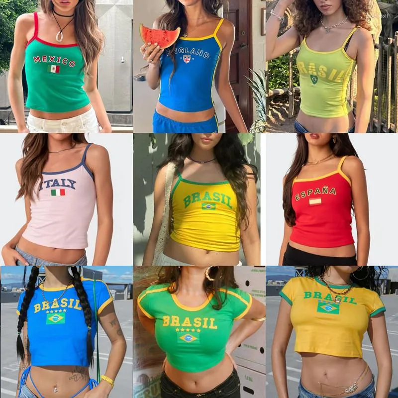 Serbatoi femminili estetica Lettera da donna ricamo gotico crotto top top streetwear grunge camisole t-shirt a manica corta vintage abbigliamento y2k