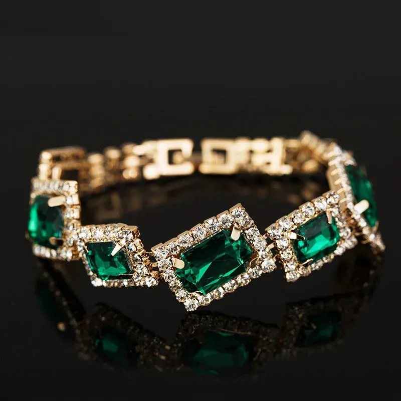 Bangle Fashion Wedding Bracelets Jewelry Luxury Women's Green Crystal Stone Bracelet Charm For Ladies Link Chain Bangles 231010