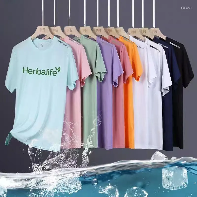Polos pour hommes Herbalife Nutrition Polo T-shirt pour hommes Summer Ice Soie Mode Solide Col rond T-shirt Court Couple Vêtements