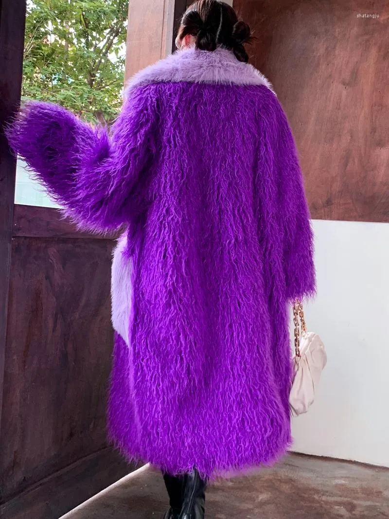 Purple Wintre Faux Wool Baggy Purple Coat Womens With Large Lapel 
