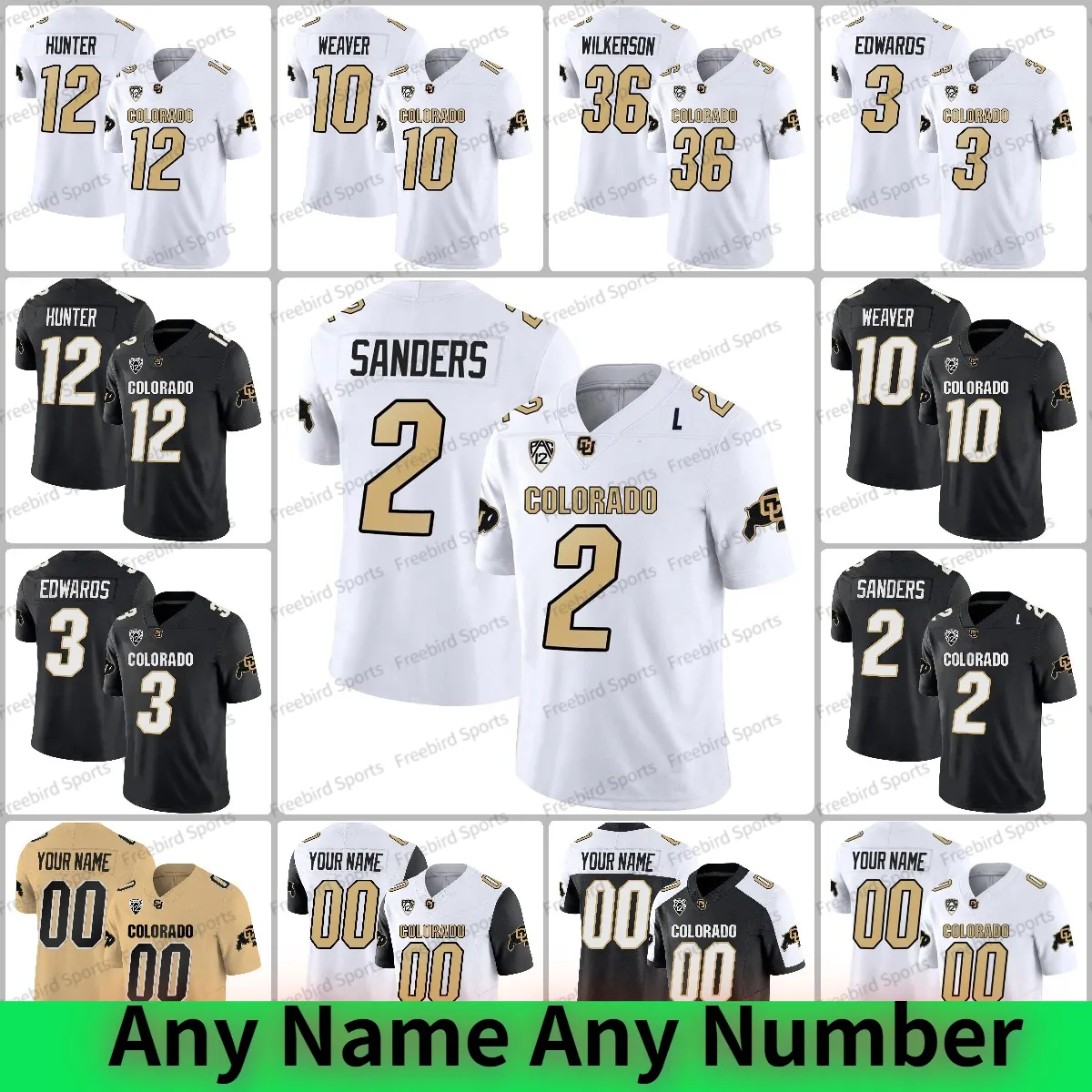 Colorado Buffaloes 12 Travis Hunter Football Jersey 1 Cormani McClain 13 Sav'ell Smalls Demouy Kennedy Brendan Gant 4 Travis Jay 3 Edwards College Jersey Stitched