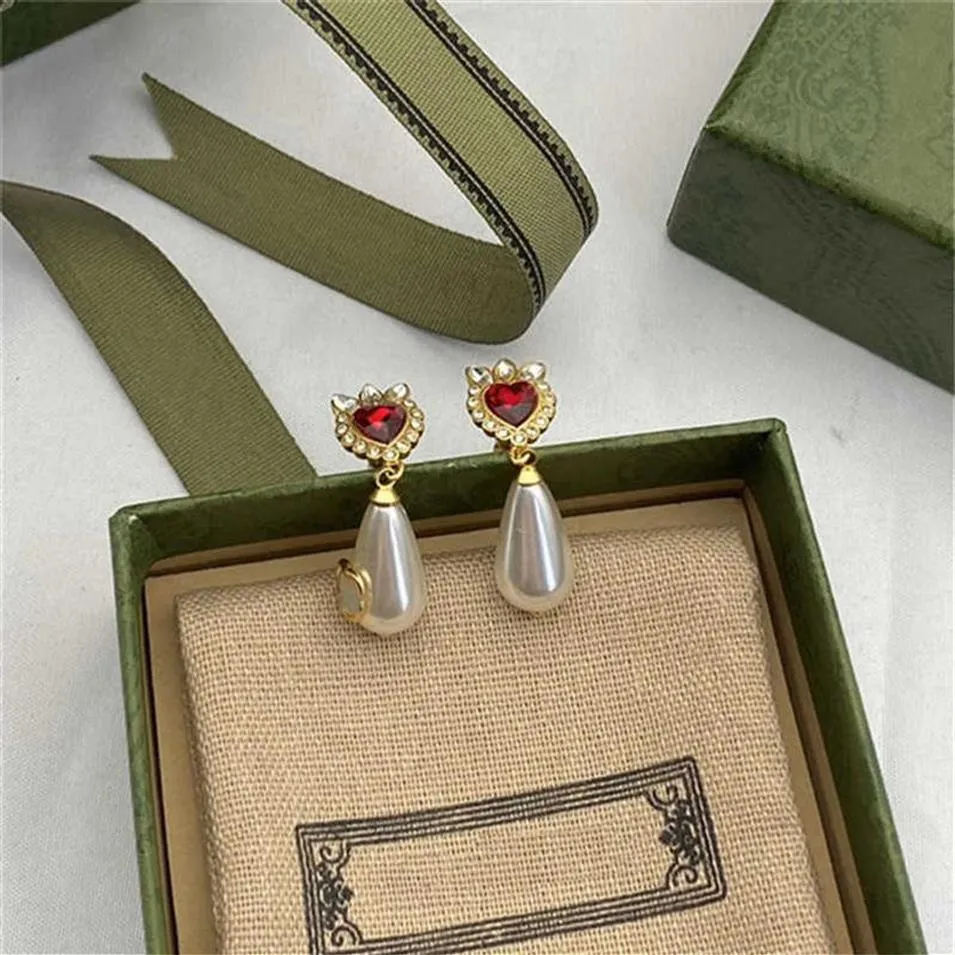 Серьги с блестящими рубинами и бриллиантами, очаровательные женские жемчужные подвески, серьги с тиснением, сапфировые шпильки с подарочной коробкой2491