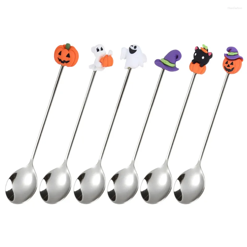 Colheres 6 Pcs Servindo Utensílios Colher Multiuso Halloween Bolo Estilo Resina Aço Inoxidável Jantar Talheres