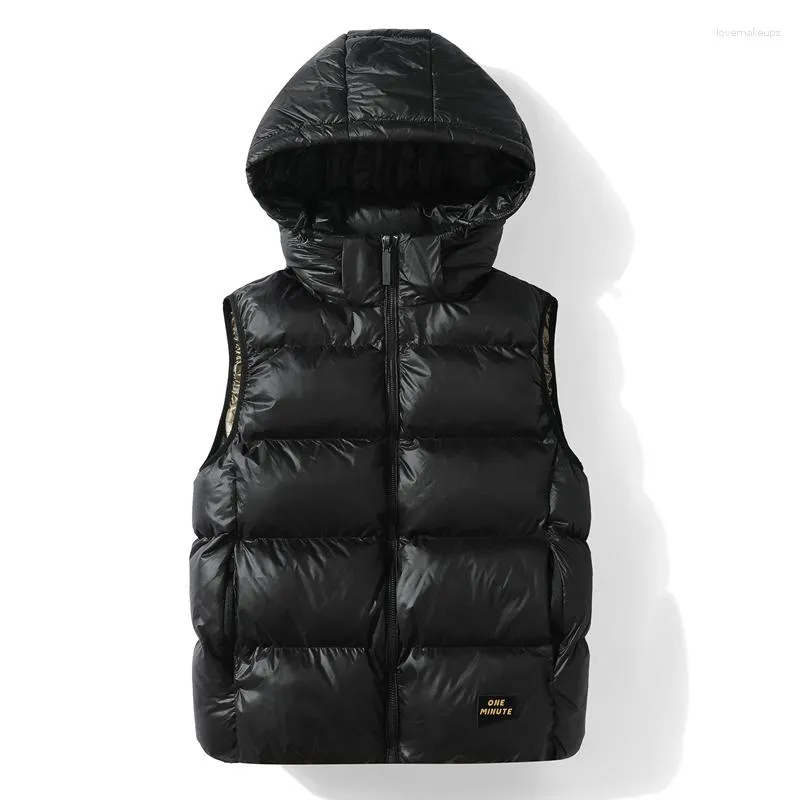 Gilets pour hommes hommes noir or manches gilet hiver chaud épais veste imperméable décontracté coupe-vent détachable chapeau gilet homme