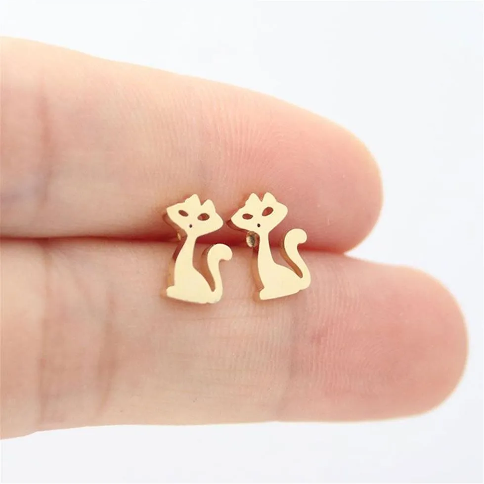 Ensemble de 10 paires de boucles d'oreilles en acier inoxydable, chat de beauté, petit chaton personnalisé, boucles d'oreilles pour femmes et filles, clous d'oreille pour enfants, cadeau d'anniversaire, Jewe255m