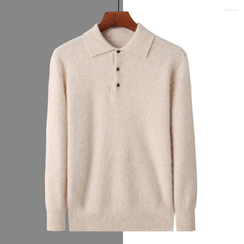 Maglioni da uomo RONGYI Visone Maglione lavorato a maglia di cashmere 2023 Autunno/Inverno Abbigliamento Maglione Jean Polo Colletto Pullover Solid Top