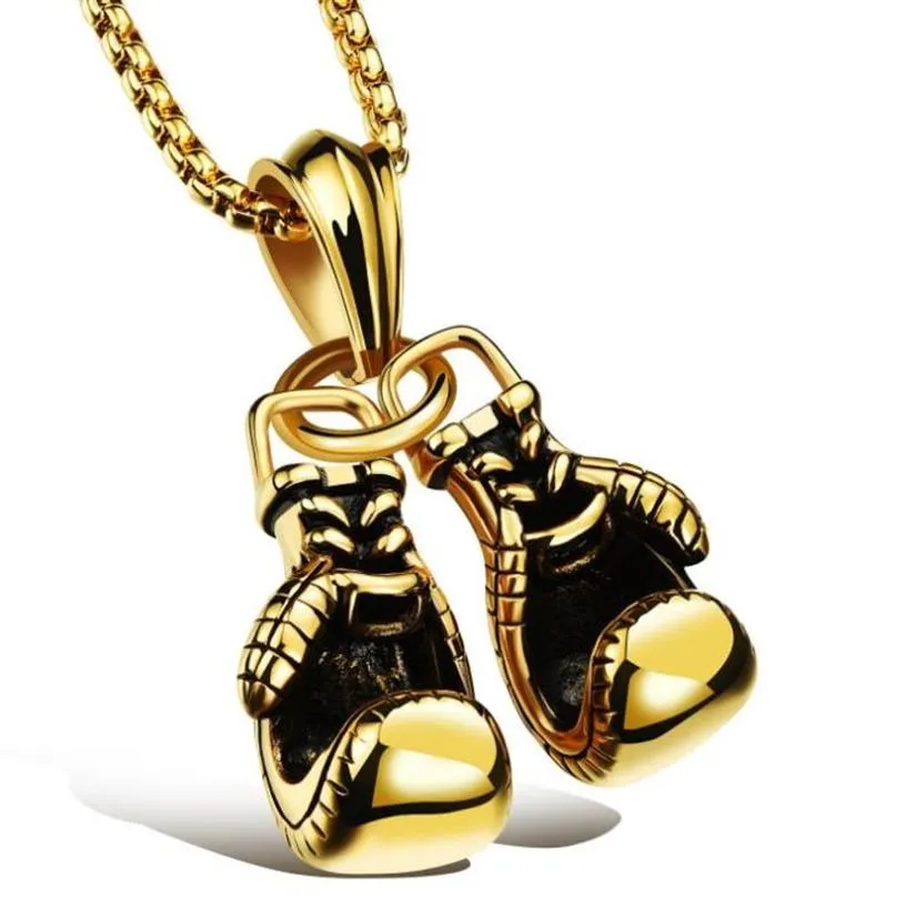 U7 Cool Sport New Men Necklace Fitness Fashion Stainless Steel Workout Jewelry Gold Plated Pair Boxing Glove Charm Pendants Access216W