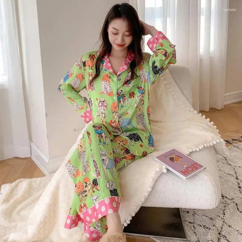 Home Clothing Sleepwear Casual Lounge Wear Women 2PCS Pajamas Set Soft Pyjamas Intimate Lingerie Print Clothes Nightwear Loose Pijamas