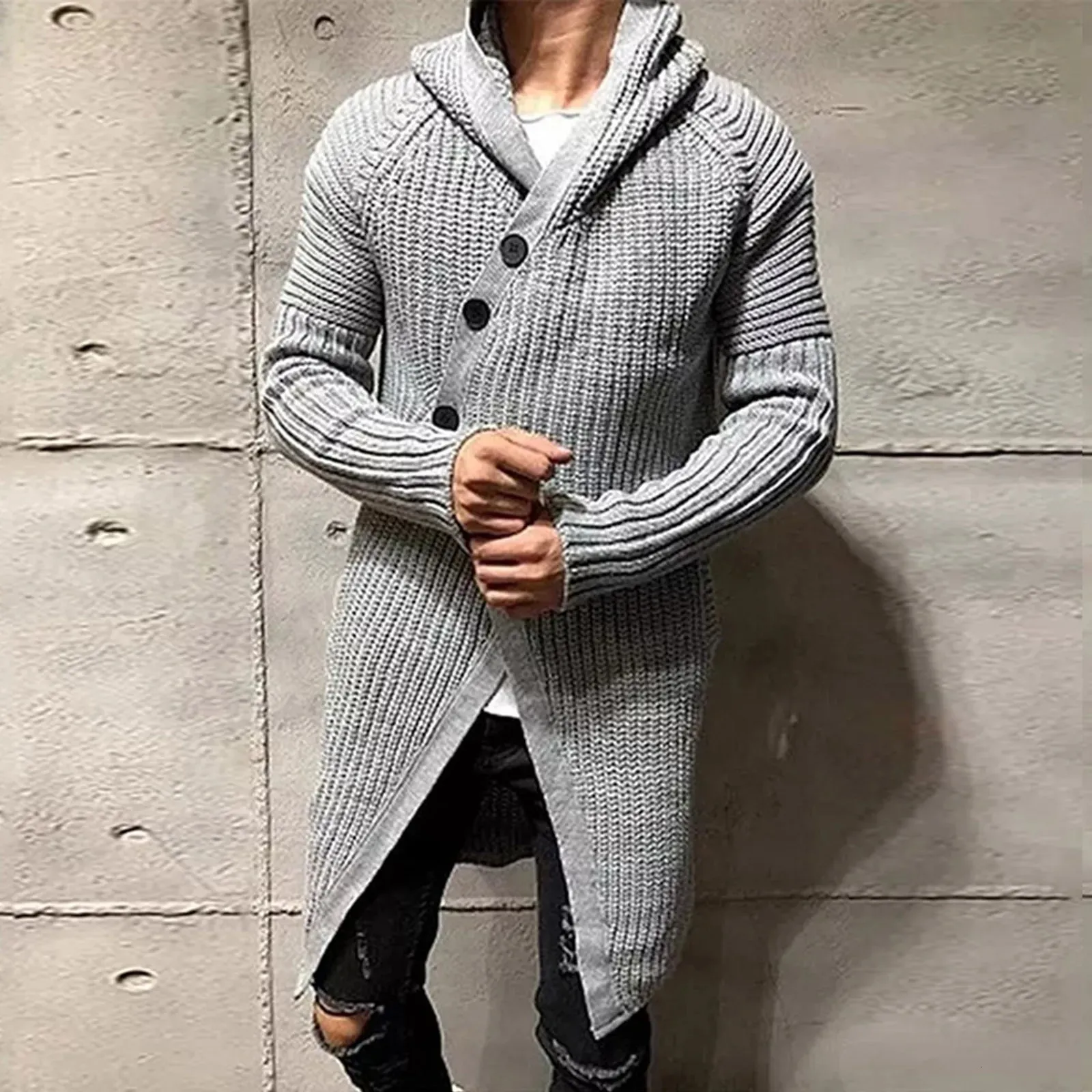 Pulls pour hommes Hommes tricotés à capuche long cardigan manteau décontracté manches surdimensionnées boutonné cardigans manteaux pour hommes streetwear tops 231011