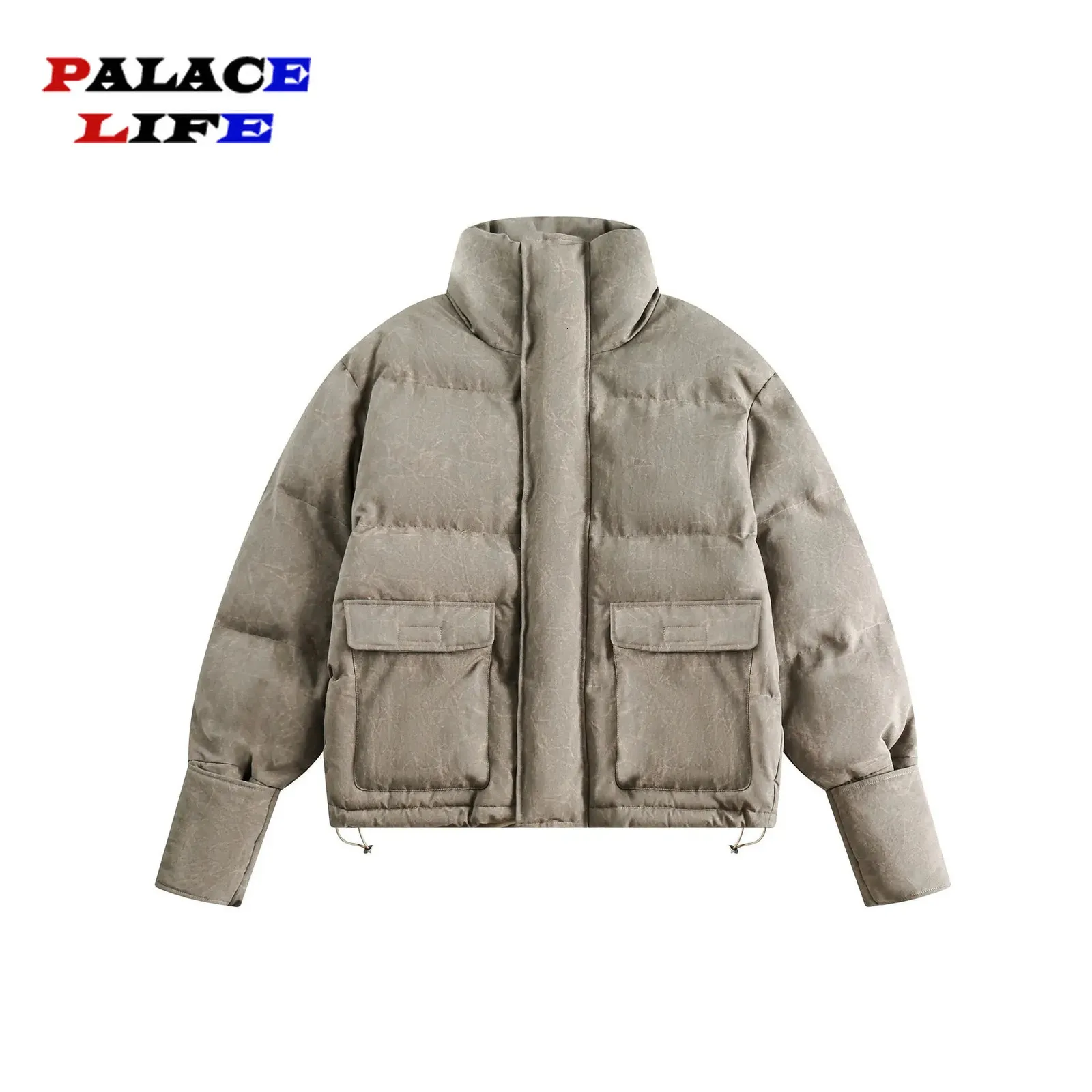 Herren Daunenparkas Hip Hop Winterjacke Parka Herren Streetwear Harajuku Einfarbige Taschen Cargomäntel 2023 Mode Reißverschluss Rollkragen Blase 231011