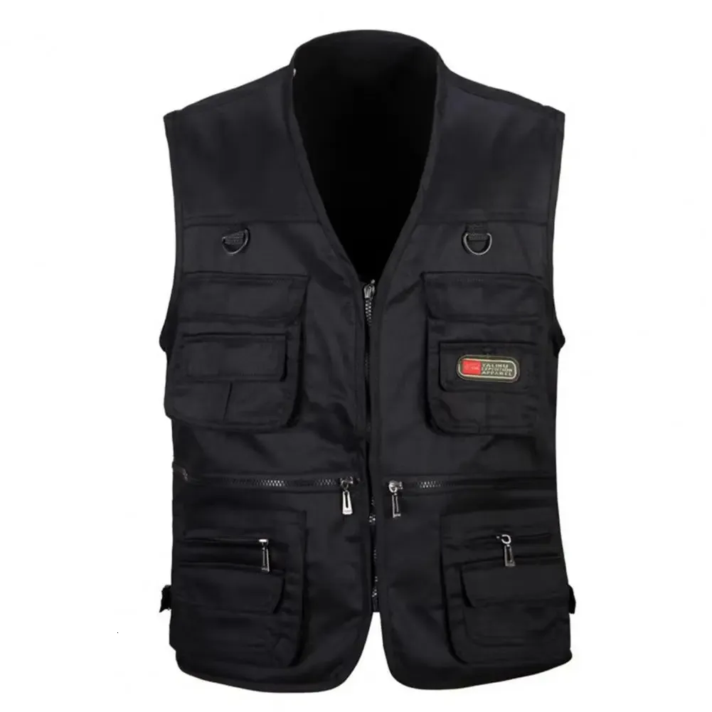 Gilets pour hommes hommes gilet couleur unie multi poches cargo tout match sans manches gilet de printemps vêtements pour la pêche 231011