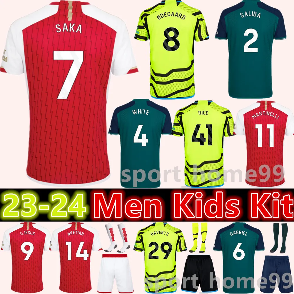 New 23 24 SAKA NKETIAH Soccer Jerseys MARTINELLI G.JESUS Home Away Football Shirt ODEGAARD RICE 2023 2024 SALIBA WHITE GABRIEL RAMSDALE adult Men Kids kit uniform