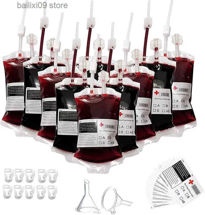 Other Event Party Supplies 10pcs/lot 350ml Halloween Blood Bag for Drinks PVC Drink Pouches Vampire Theme Party Props Horror Halloween Party Accessories T231012