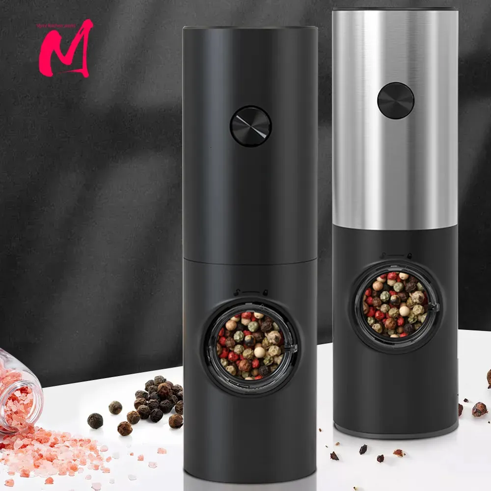 Electric Salt & Pepper Grinder Set - Automatic Mill with LED Light ...