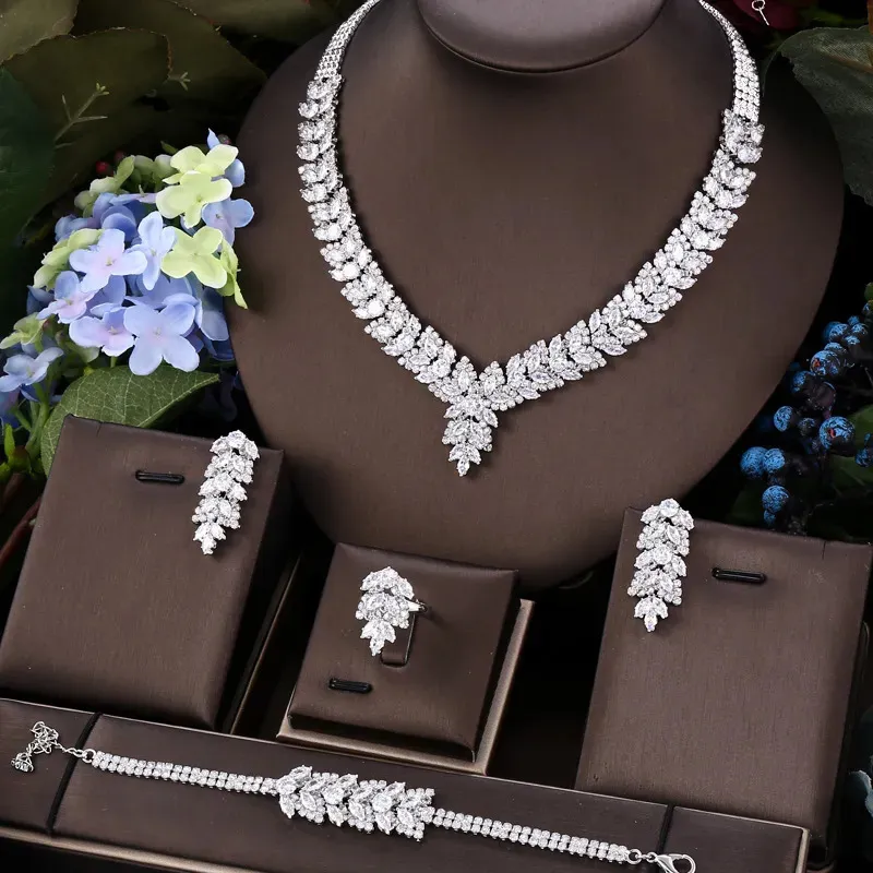 ウェディングジュエリーセットJanekelly 4PCS Bridal Zirconia Full for Women Party Luxury Dubai Nigeria CZ Crystal 231012