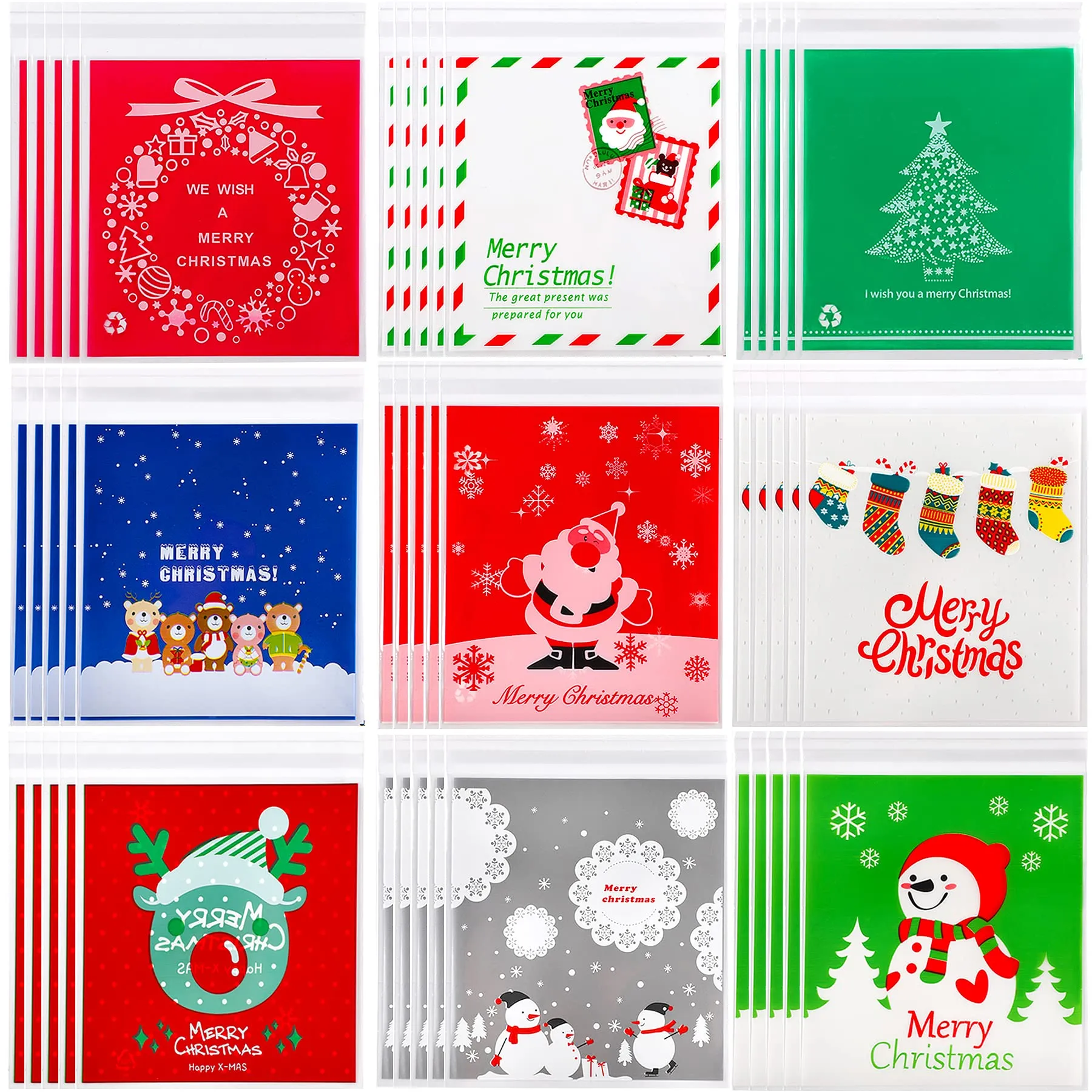 Save Big on Bulk Christmas Cellophane Treat Bags Christmas Present Bags  Clear Cello Treat Bags For Holiday Candies And Gifts, Self Adhesive Cookie 