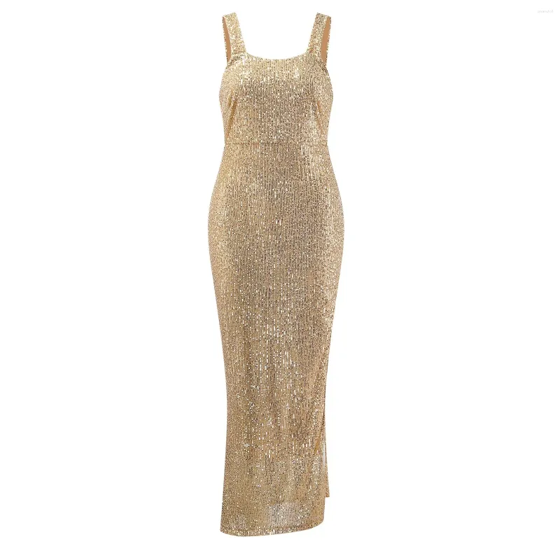 slim fit dress slacks Reagan Fitted Sequin Dress - Gold Metallic Treasure Box Sequin Knit – The  Islands main image 1