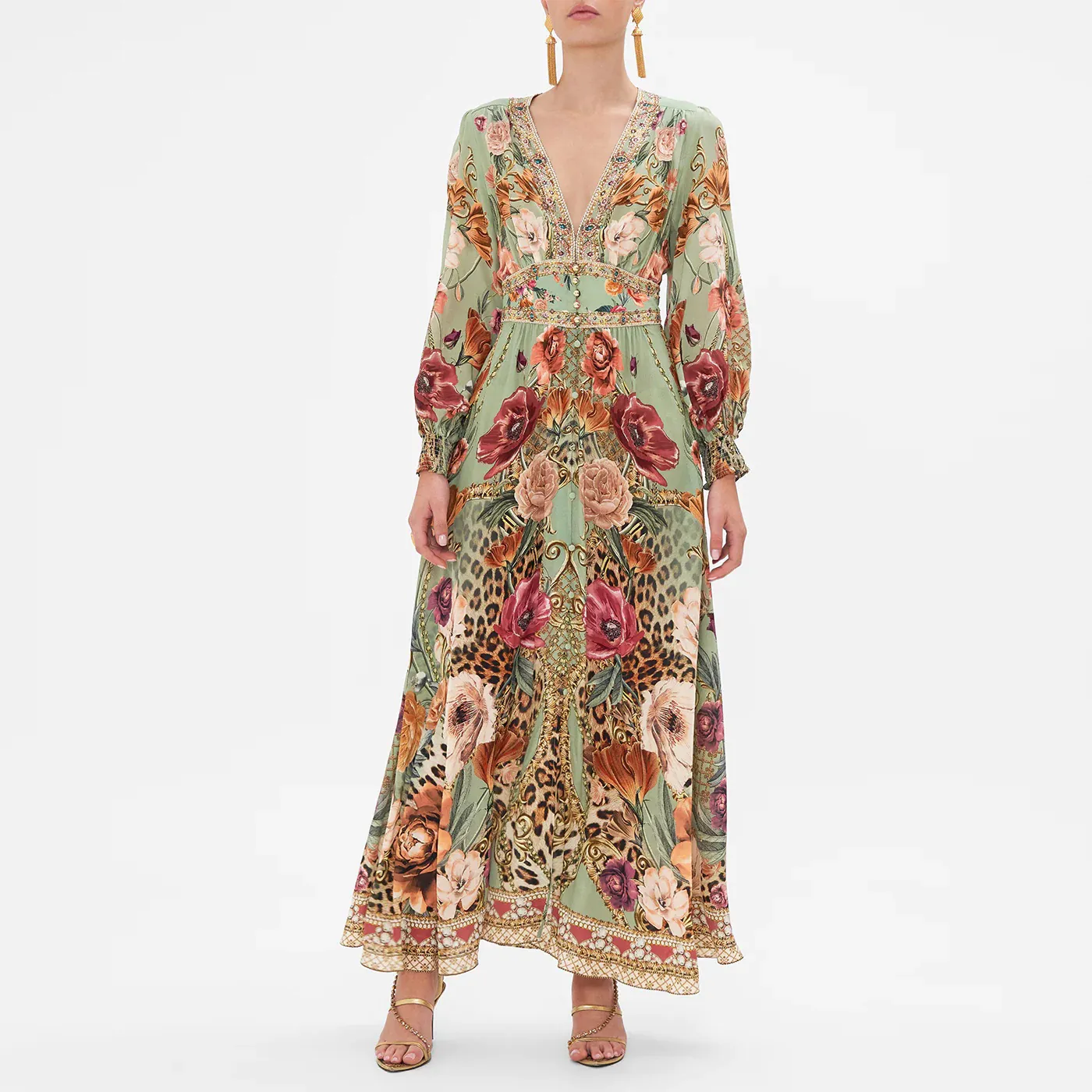 green leopard silk dress Katherine Silk Leopard Print Dress – Jaline Resort main image 0