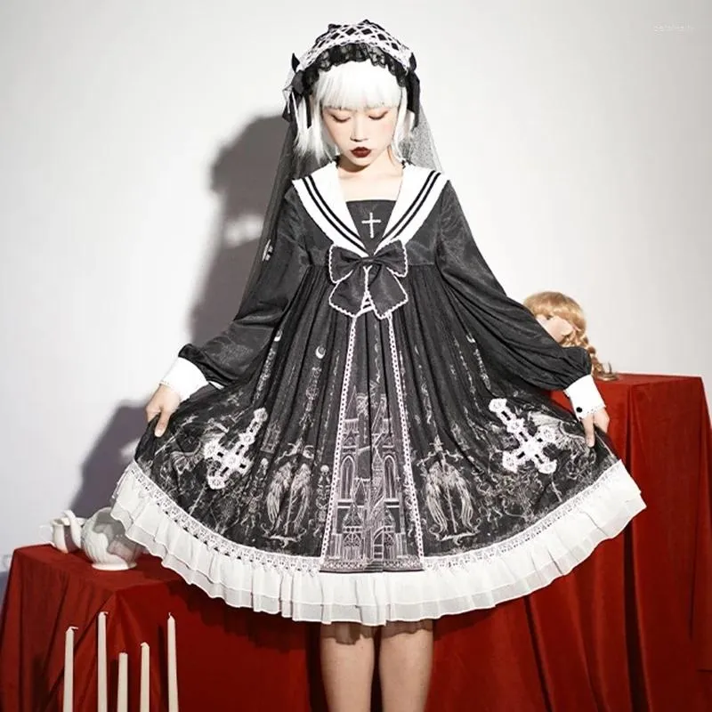 Etnische Kleding 2023 Gothic Lolita Dagelijkse Jurk Zachte Zus Japanse Op Lange Mouwen Victoriaanse Kawaii Zoete Leuke F2858