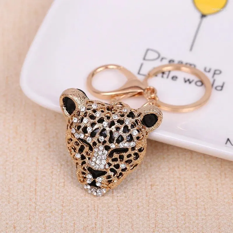 Keychains Cute Crystal Leopard Head For Women Handbag Dangle Keyfob Men Car Charm Purse Bag Keyring Girl Golden Key Chain Bijoux