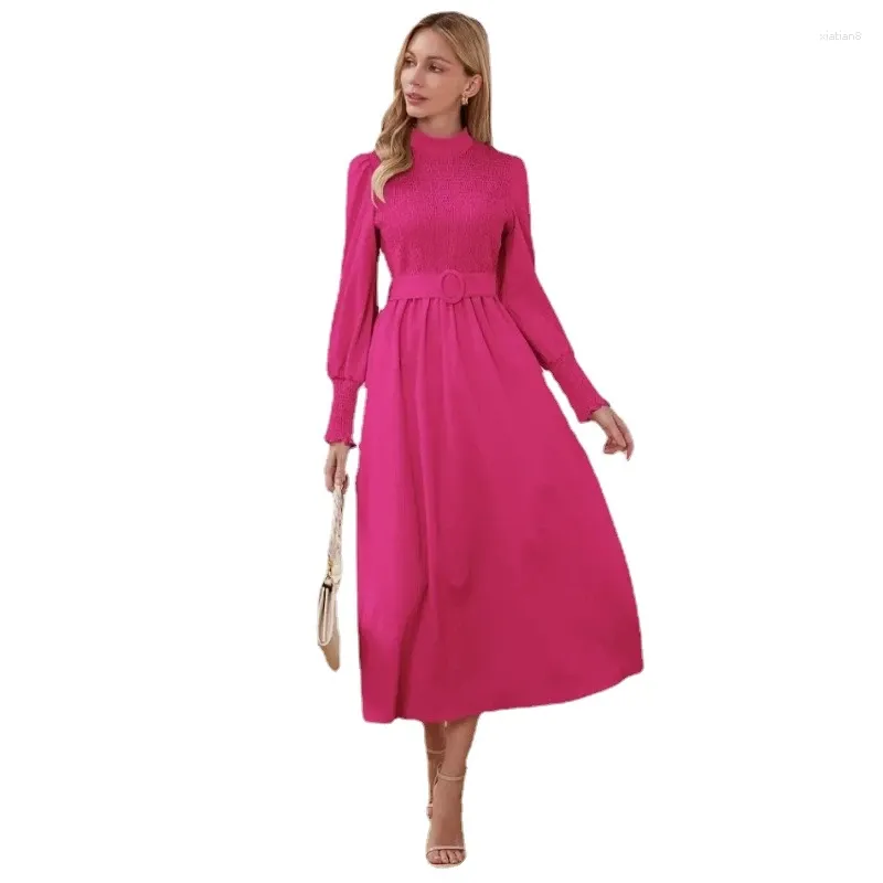 Casual Dresses 2023 In Europe And America Dress For Women Clothing Solid Color Pullover Cable Slim Collar Belt Long A-line Skirt