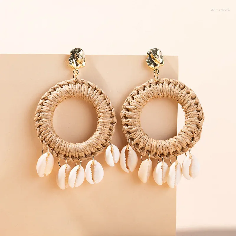 Dangle Earrings Bohemian Rattan Shell Fashion Raffia Wrap Summer Ocean Beach Ladies Jewelry Accessories