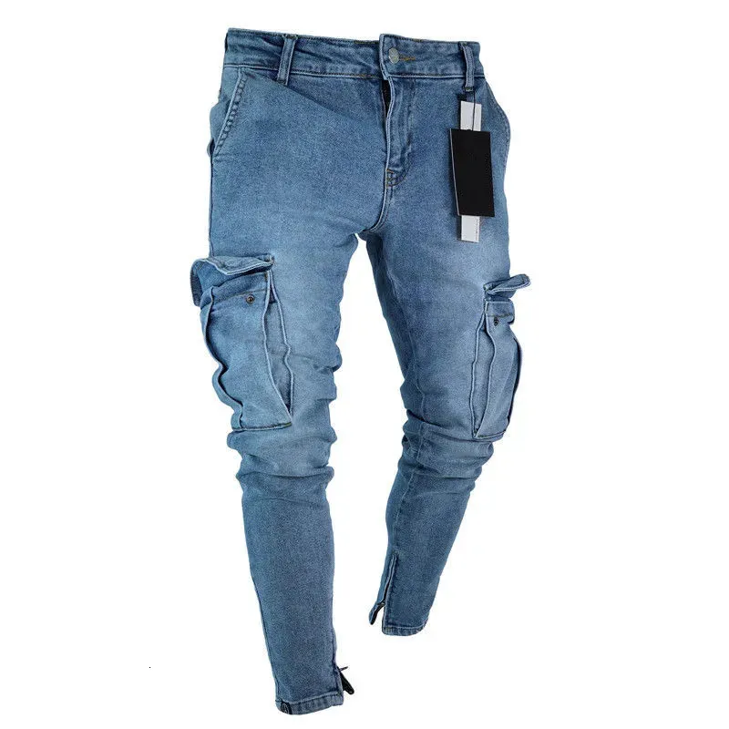 Mens Jeans Denim Pocket Pants Summer Autumn Thin Slim Regular Fit Straight Elasticity Stretchy Male Zipper Trousers 231012