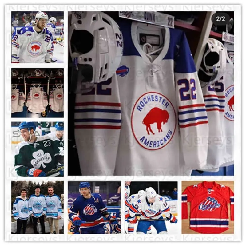 Custom College Rochester Americans Хоккейная майка Джон Петерка Джек Куинн Майкл Мерш Артту Руотсалайнен Итан Проу Брэндон Биро Шон Мэлоун Линус Джерси