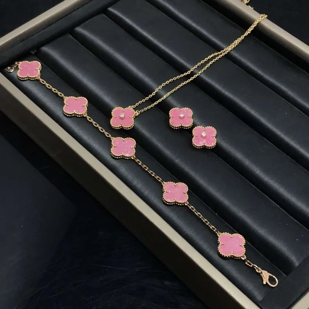 Designer van clef Clover fanjia novo rosa rosa quatro folhas grama dupla de face dupla de cinco flores de luxo de luxo de ouro de 18k feminino