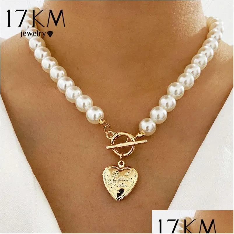 17Km Vintage Wedding Pearl Choker Necklace For Women Geometric Heart Coin Lock Pendant Necklaces Jewelry Collier De Perles Dhgarden Otphm