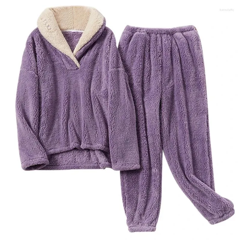 Womens Fleece Pajama Set Flannel Fuzzy Warm Fleece Pullover Women