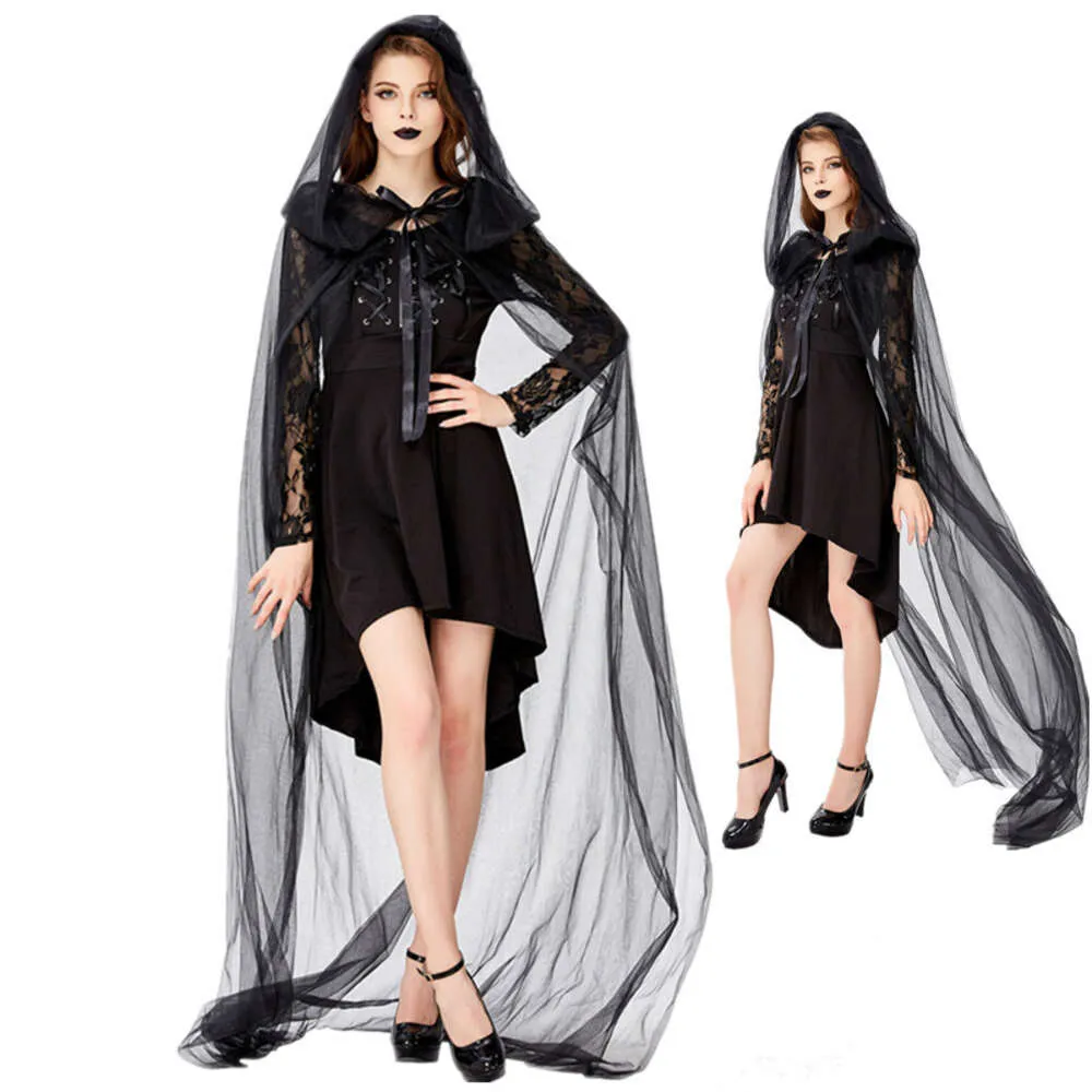 Cosplay Halloween New Black Thin Long Cloak Vampire Devil Costume Masquerade Party Dress For Womencosplay