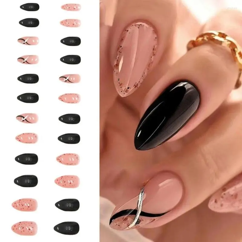 Unhas Falsas 24pcs Destacável DIY Falso Nials Bolinhas Long Amêndoa Francesa