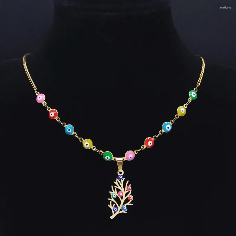 Pendanthalsband 2023 Rostfritt stål Islam Färgglada Tree of Life Necklace Choker Gold Color Chain Jewelry Arbol de La Vida N5211S04