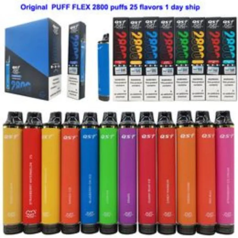 Cigarettes originales QST Puff flex 2800 E 850 mah 8 ml 0% 2% 5% vape jetable autorisée 28 saveurs en stock