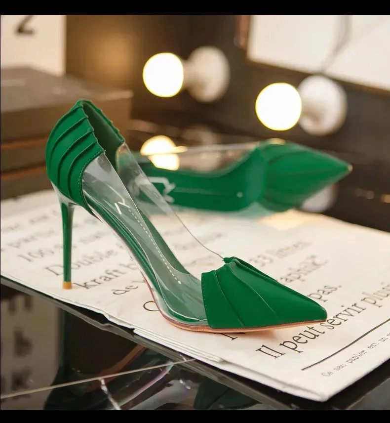 Dress Shoes 2022 New Woman Pink Pumps Luxury Designer Metal Pointed Stiletto Shallow Mouth Single High Heels Women Green Party 231011