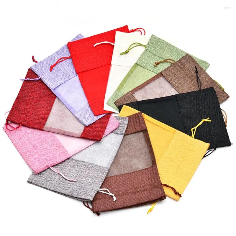 Cadeau cadeau 50pcs sac d'emballage en jute 3,9 "x 5,5" fête bonbons faveur sac lin cordon pochette bijoux pour herbes