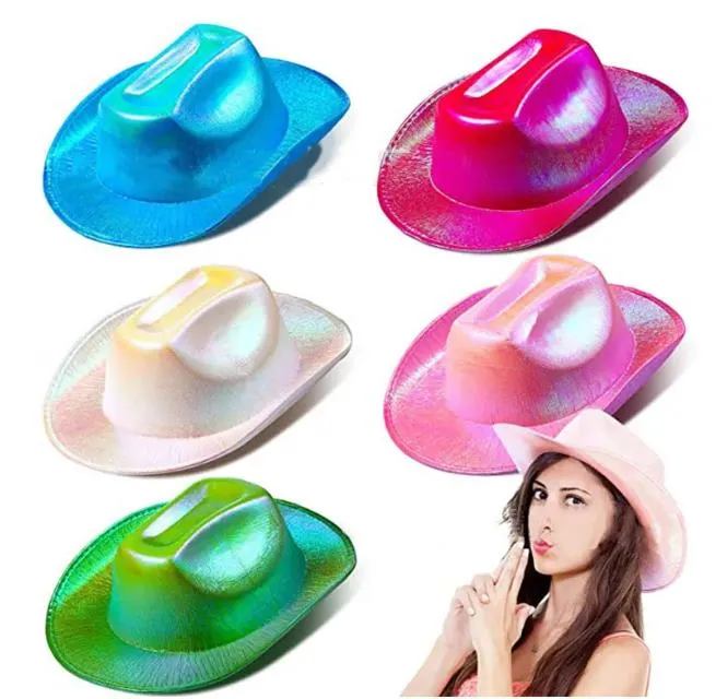 LED White Light Up Kowboja Led Luminous Bride Cowgirl Cap Nocny klub kawalerski Bachelor Party Props Neon Hat Festival Supplies