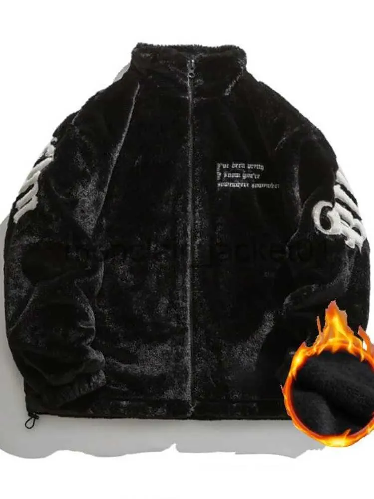 Parkas pour hommes imitation vison fourrure de lapin support brodé veste polaire rembourrée hommes hiver décontracté manteau épaissi unisexe hip hop chaud streetwear J231012