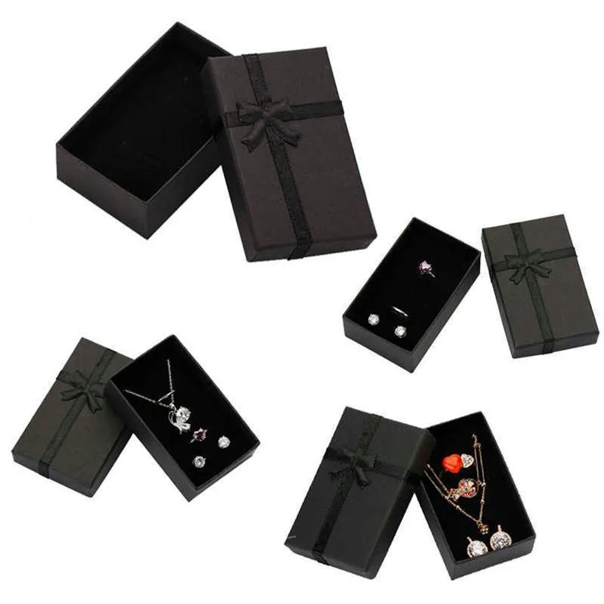 32pcs Jewelry Box 8x5cm Black Necklace for Ring Gift Paper Jewellery Packaging Bracelet Earring Display with Sponge 210713200C