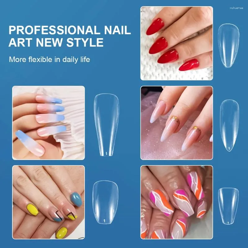 FALSE NAILS 120 st mandel Full Cover Sculpted Soft Gel Nail Tips Tryck på Fake Coffin Oval Square Extension Tool ##