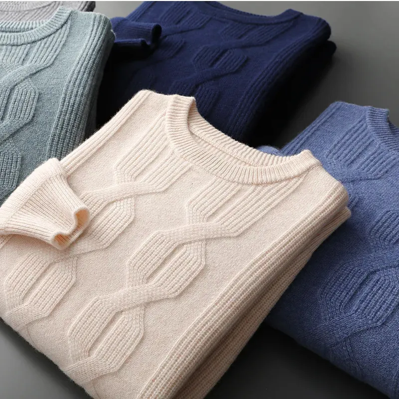 Suéteres masculinos 100% lã pura suéteres macios o-pescoço casual engrossar pullovers inverno manga longa alta quanlity tops 5 cores jumper S-3XL 231011