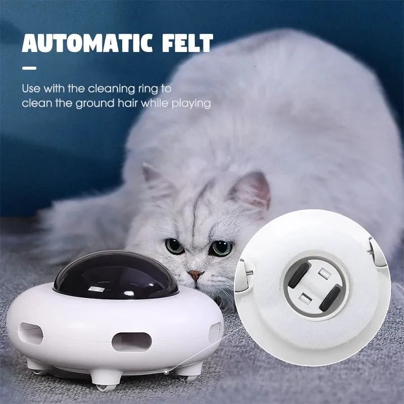 Gato brinquedos gato brinquedos diversão automática elétrica ufo turntable com pena usb treinamento de carregamento gatinho produtos para animais de estimação novidade 231011