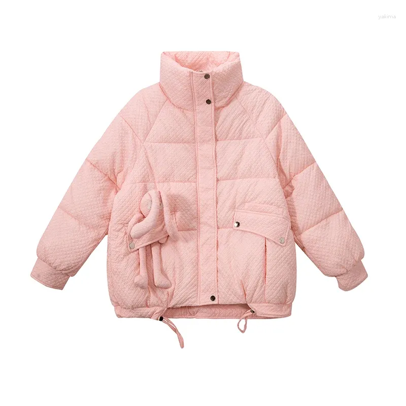 Women's Trench Coats High Quality Pink Down Jackets Vintage Loose Fashion Sweet Female Thick Warm Cotton Jacket Coat Wholesale