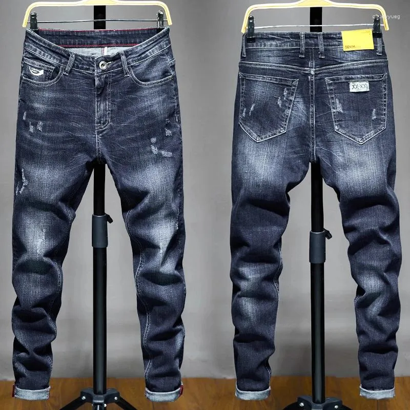 Pantalones vaqueros para hombre, ajustados, informales, largos, elásticos, cintura media, pierna recta, talla grande