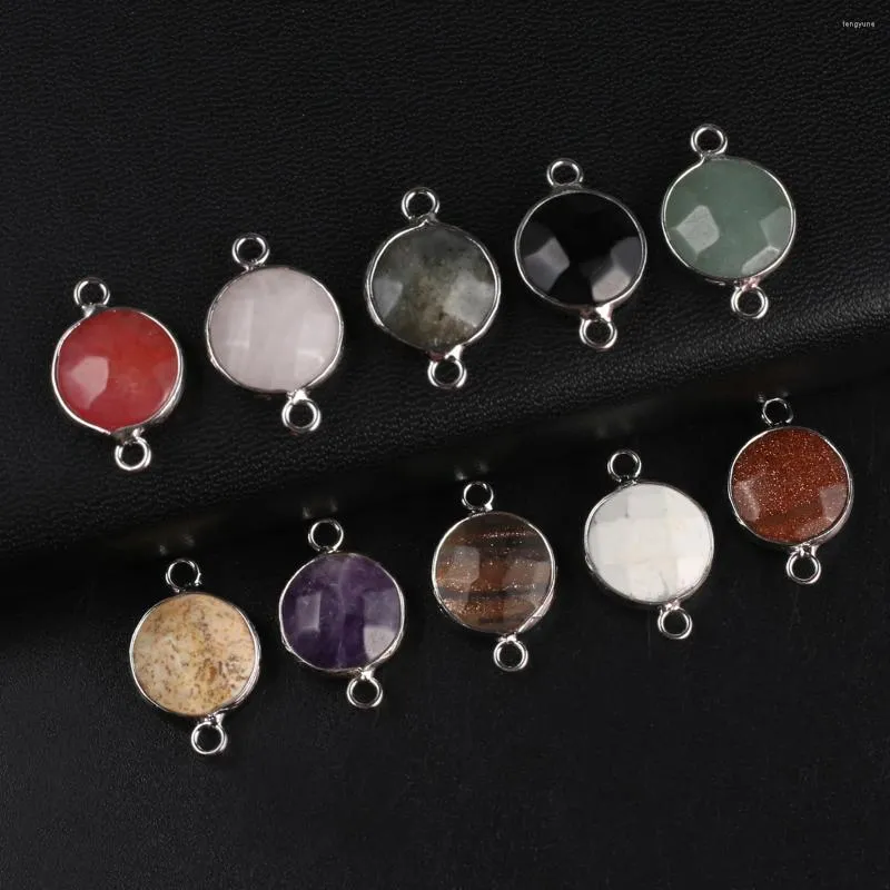 Pendant Necklaces 5pc Natural Stone Pendants Round Amethyst Pink Quartzs Double Hole Connector For Trendy Jewelry Making Diy Women Necklace