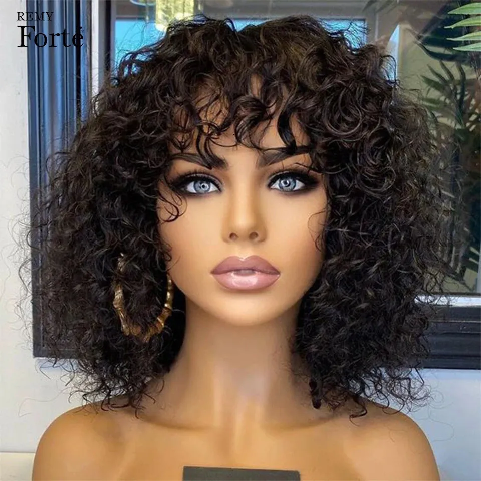 Syntetyczne peruki Krótkie naturalne pixie Bob Jerry Curly Curly Proce Human Hair Peruki z grzywką Brazylijską perukę ludzką Podświetl kolorowe peruki dla kobiet Remy 231012