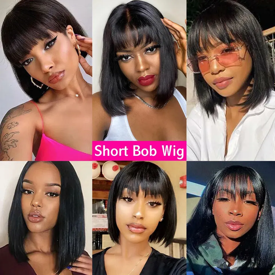 Short straight bob with fringe cheap